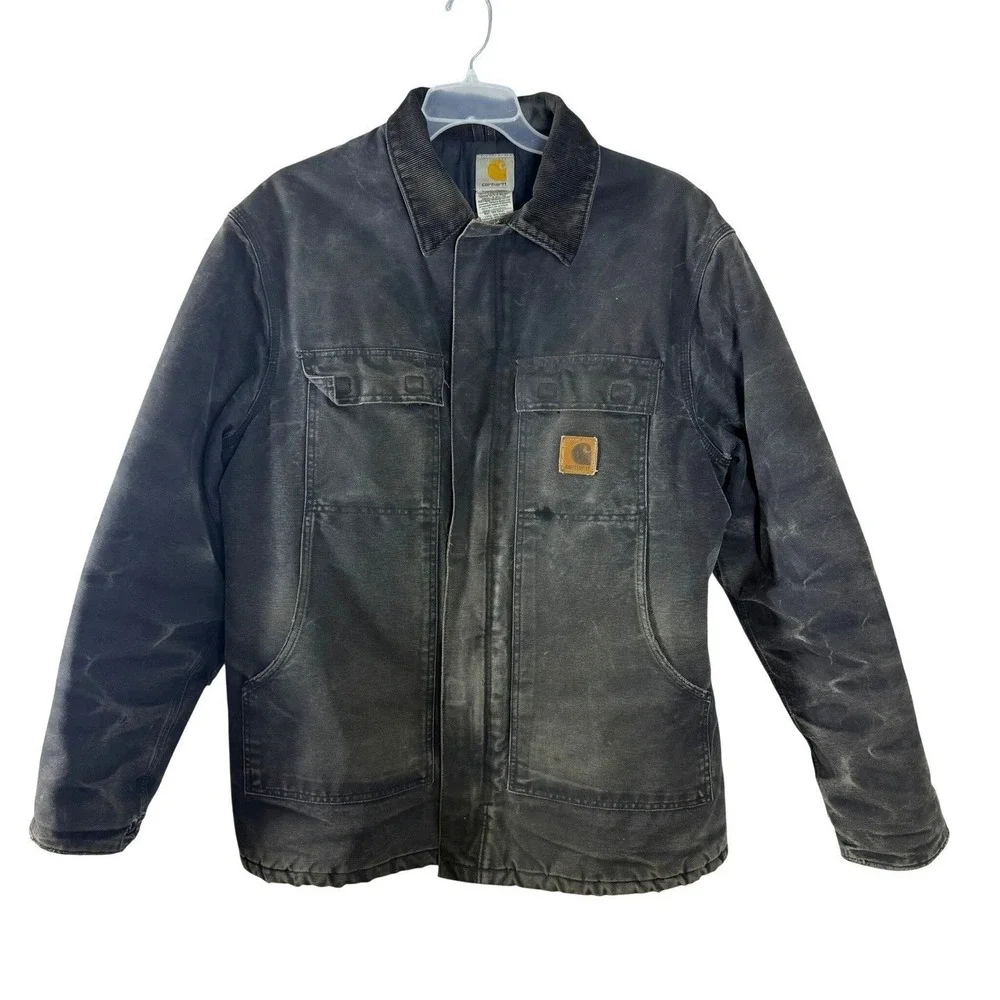 VTG Carhartt Workwear Duck Canvas Quilted Lined Barn Coat Men Large Tall C26 Blk